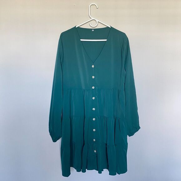 Unbranded Dresses & Skirts - Boutique Womens Dress XXL Forest Green Button Down Bohemian Western Festival
